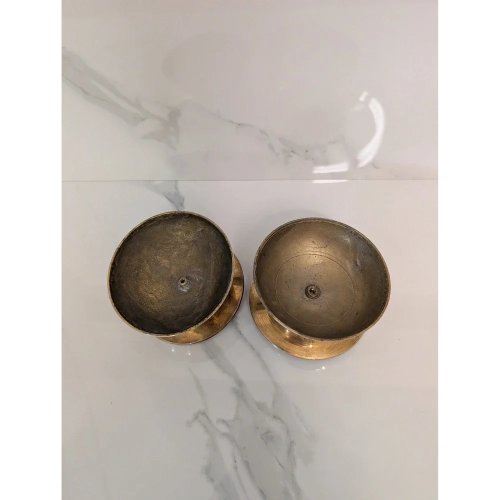 Vintage Solid Brass Spike Pillar Candle Holder Set of 2 Mid Century Modern Gold